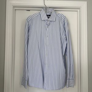 HUGO BOSS White Blue Striped long Sleeve Shirt Neck 16 / 41